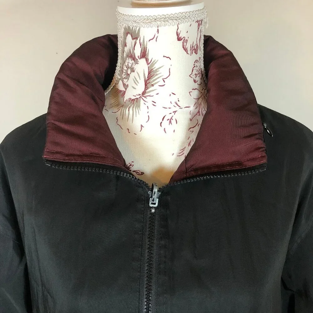 Vintage Reversible Zip-Up Coat — Burgundy & Black, Classic Minimalist Style